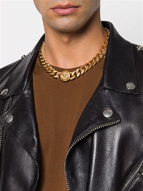 versace men's medusa head pendant necklace - gold black one-size|versace medusa choker necklace.